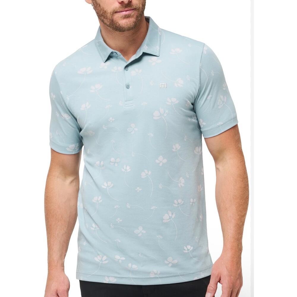 Travis Mathew Good Time Feeling Polo Shirt Floral Golf Size Medium Arona Blue